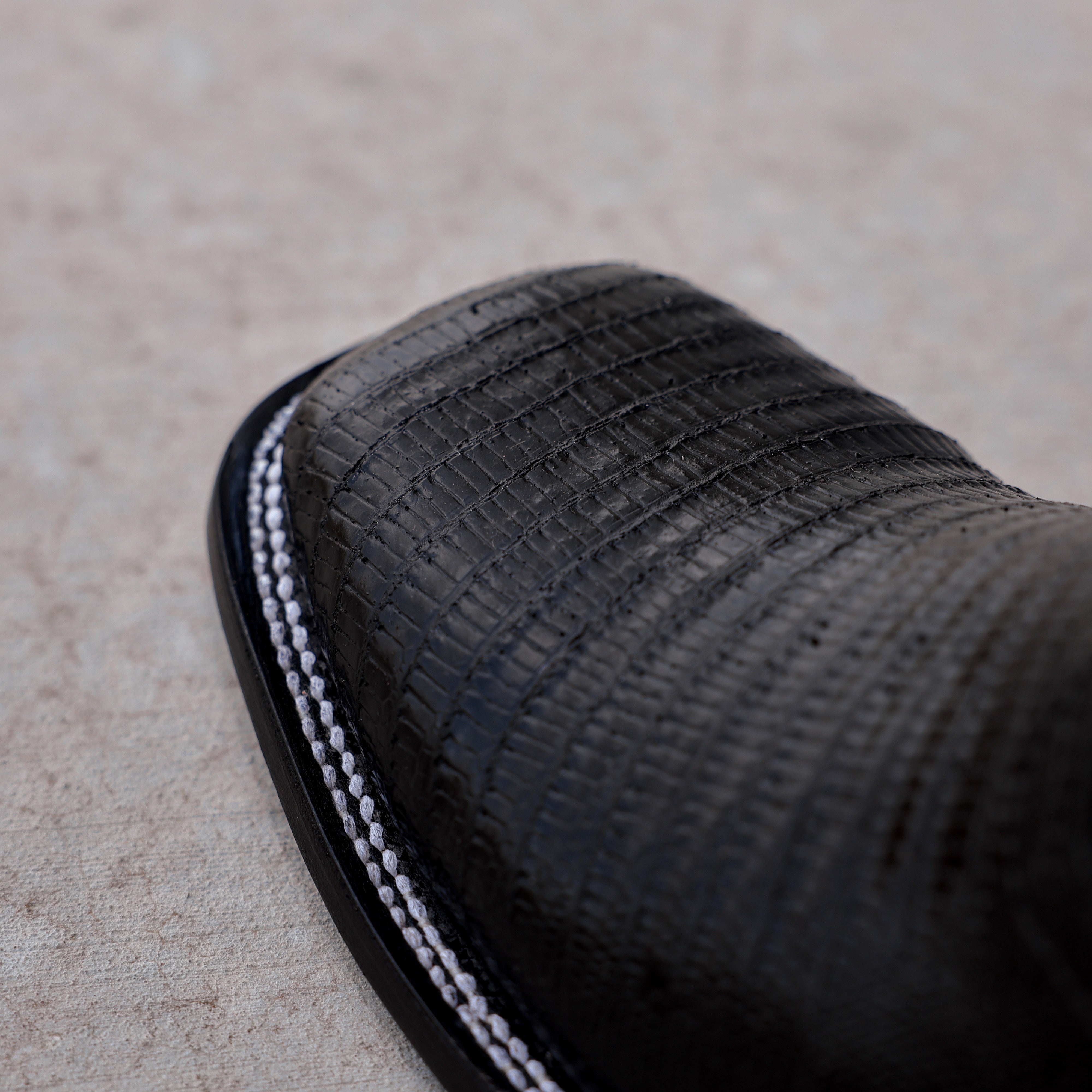 Black Lizard Leather Boots - Square Toe