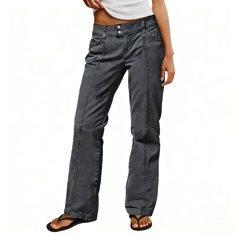 Mid Rise Straight Leg Pants women’s clothes Stretchy Fabric