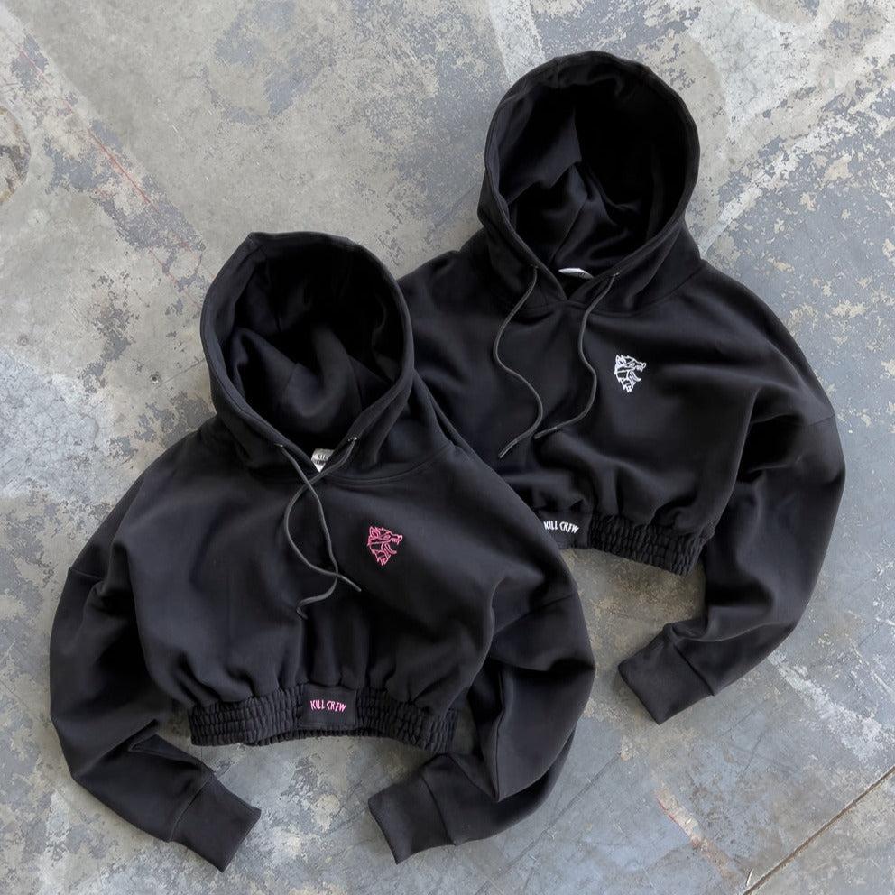 CROP HOODIE - BLACK / WHITE
