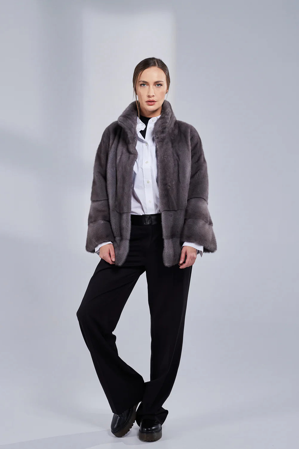 Haina din Blana Naturală de Vizon, Femei, Antracit 209