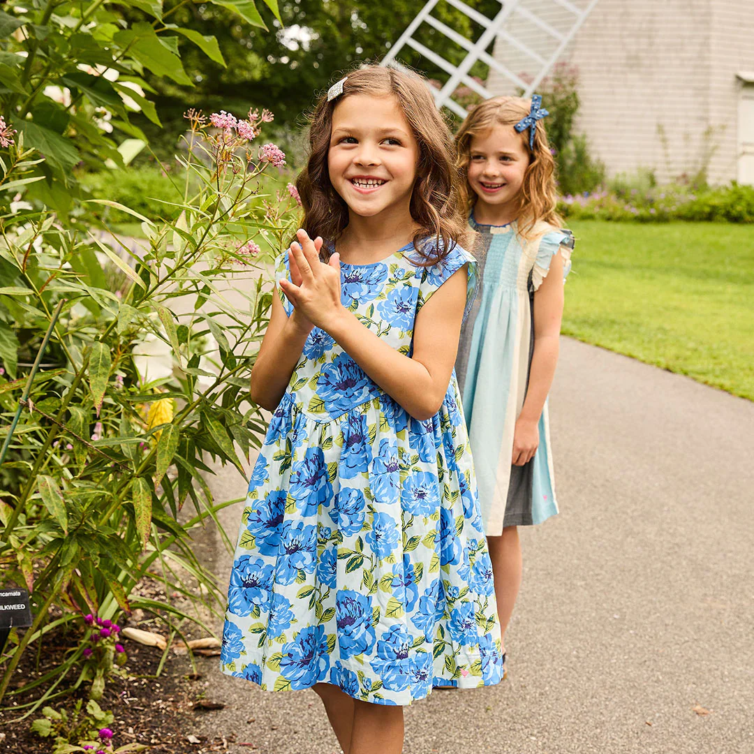 Gracie Dress Blue Peonies