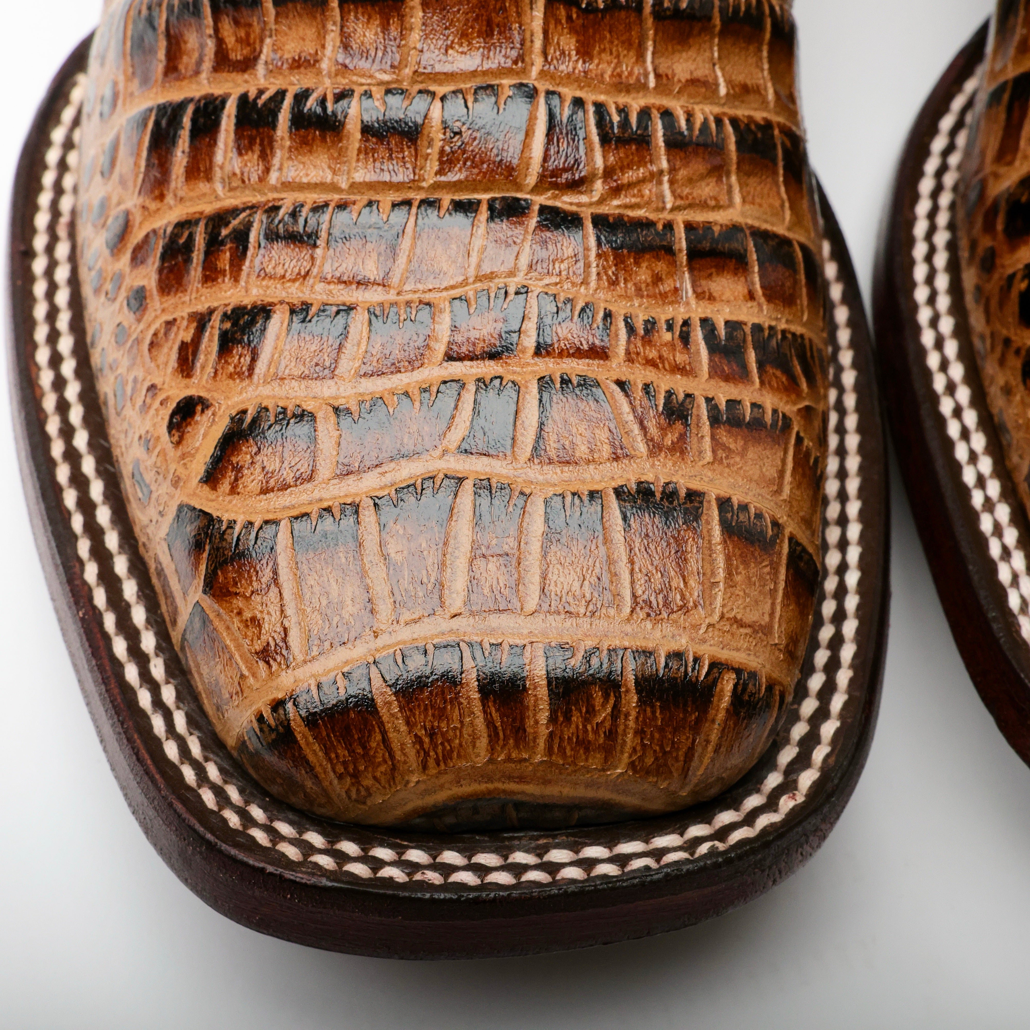 Honey Caiman Belly Leather Boots - Square Toe