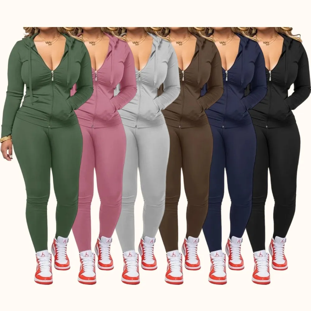 Women Casual Zip Up Hoodie & Fitness Yoga Jogger Set