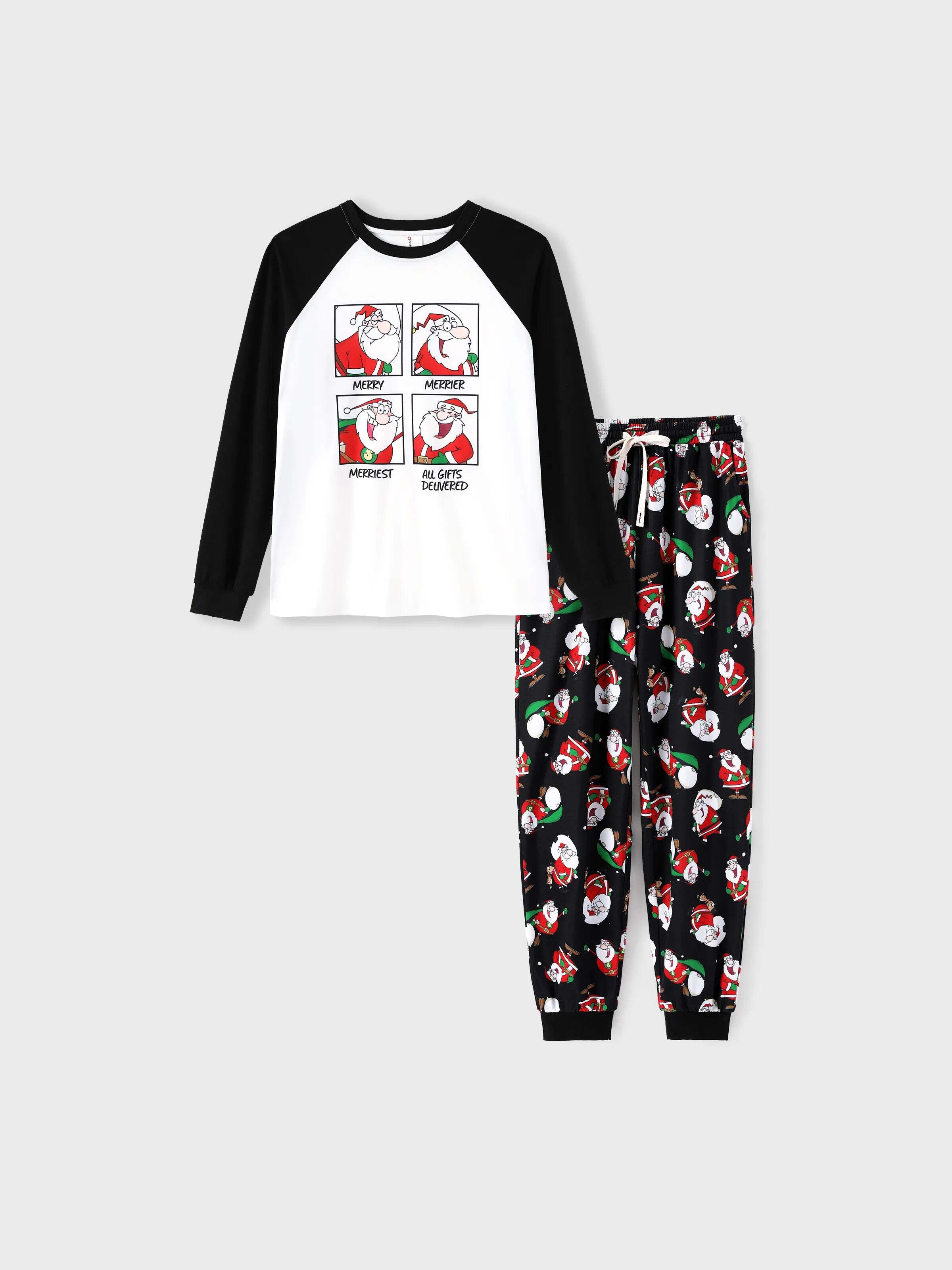 Christmas Matching Family Pajamas Set Christmas Santa Print Black and White PJS with Christmas Socks Black