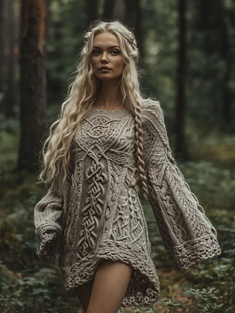 Women's Viking Celtic Knot Chunky Knit Sweater Dress