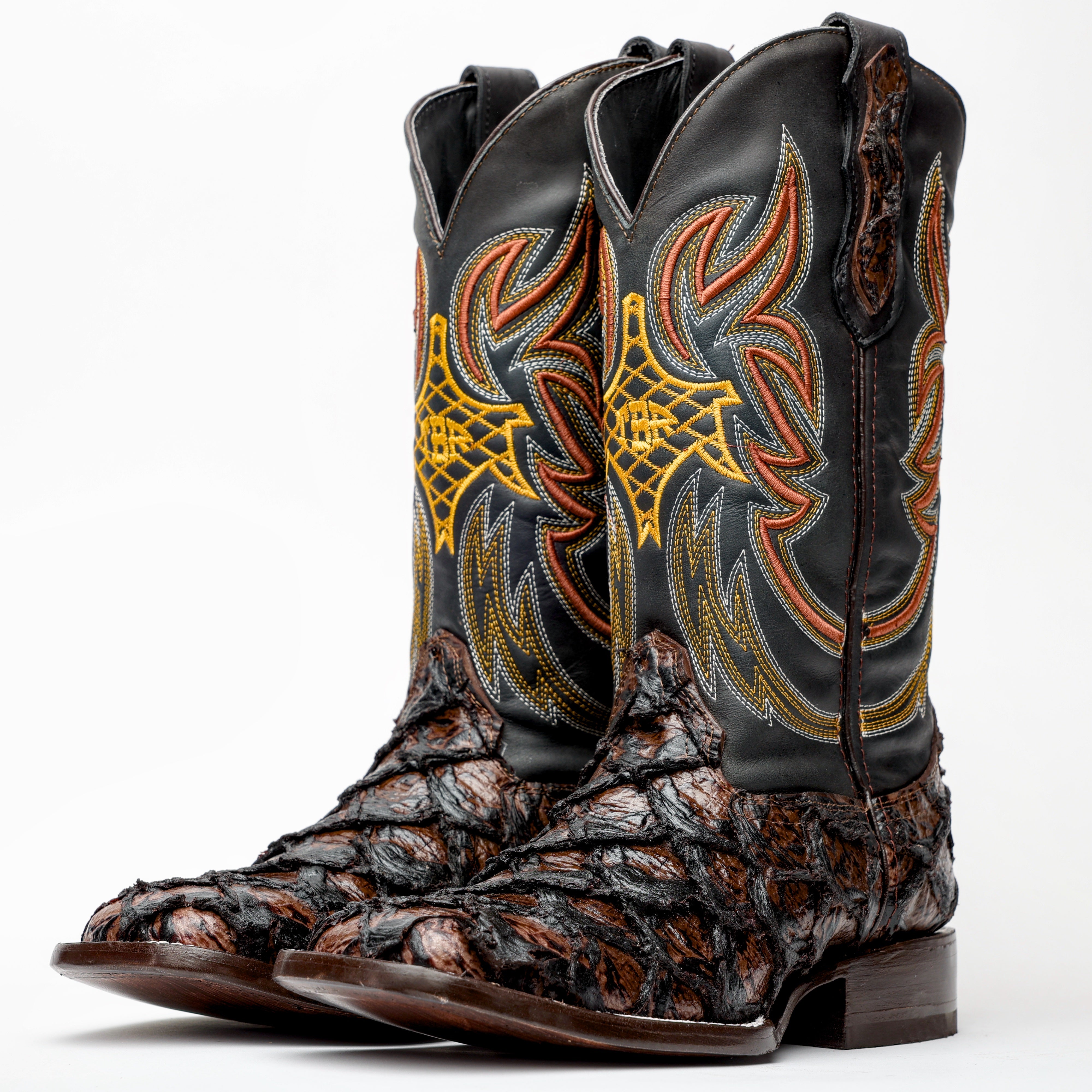 Brown Jumbo Pirarucu Leather Boots - Square Toe