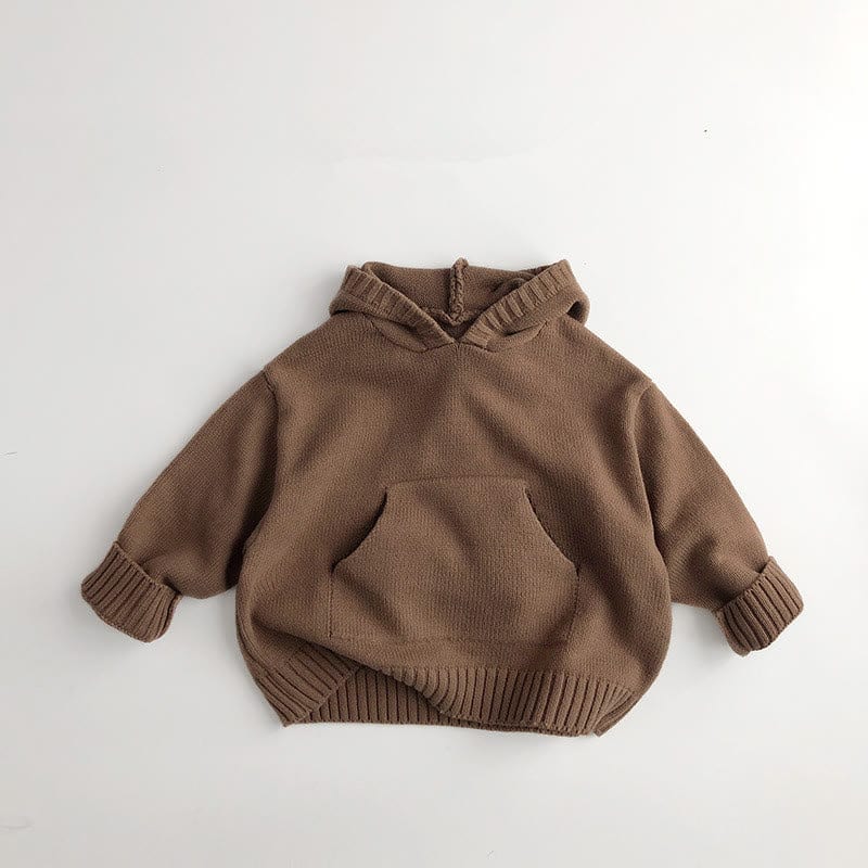Toddler Solid Color Hooded Knitted Pocket Sweater