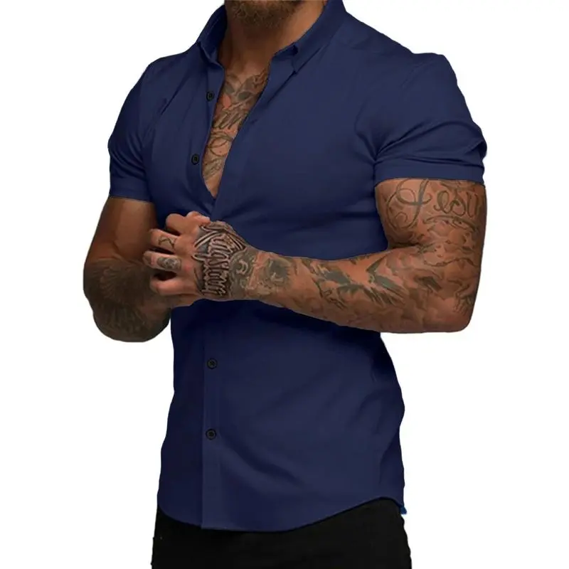 Mens Muscle Fit Dress Shirts Casual Button Down Shirt Short Sleeve Wrinkle-Free Shirts
