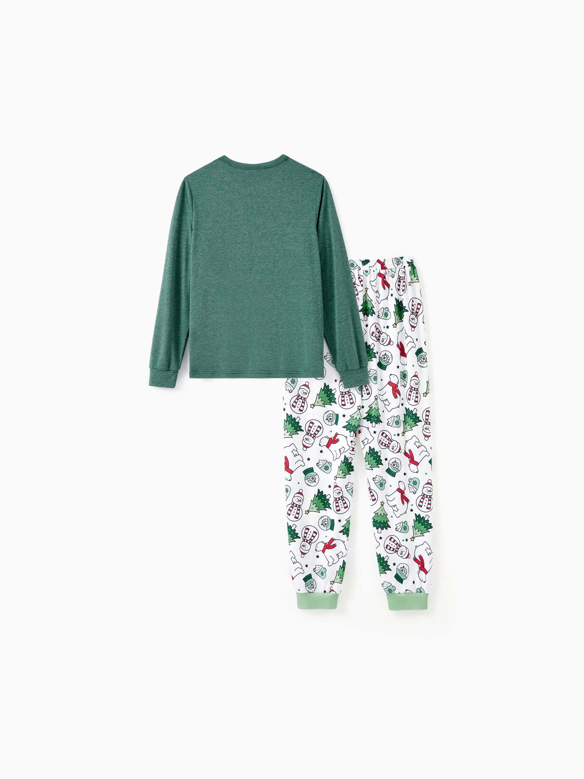 Christmas Family Matching Long Sleeves Very Merry Green Tops Allover Pattern Pants Pajamas Sets with Christmas Socks MediumSpringGreen
