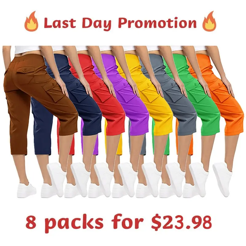 🔥8-Pack Women's Lightweight Cargo Capris – Multi-Pocket Casual Capris (All Colors)