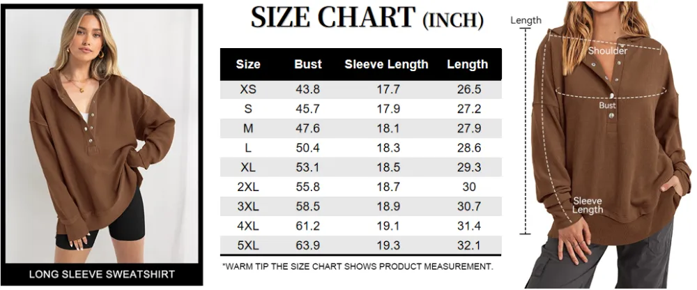 Womens Oversized Button Up V Neck Sweatshirt