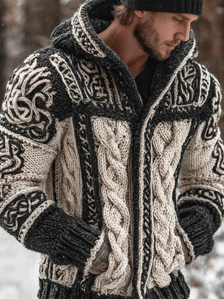 Viking Celtic Knot Art Men's Hooded Cardigan