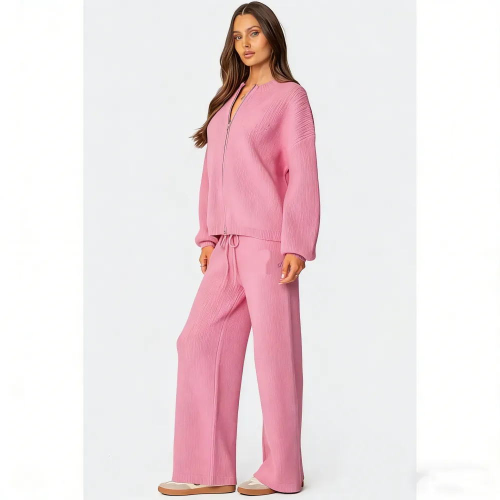 Knit Zip Up Sweater Set