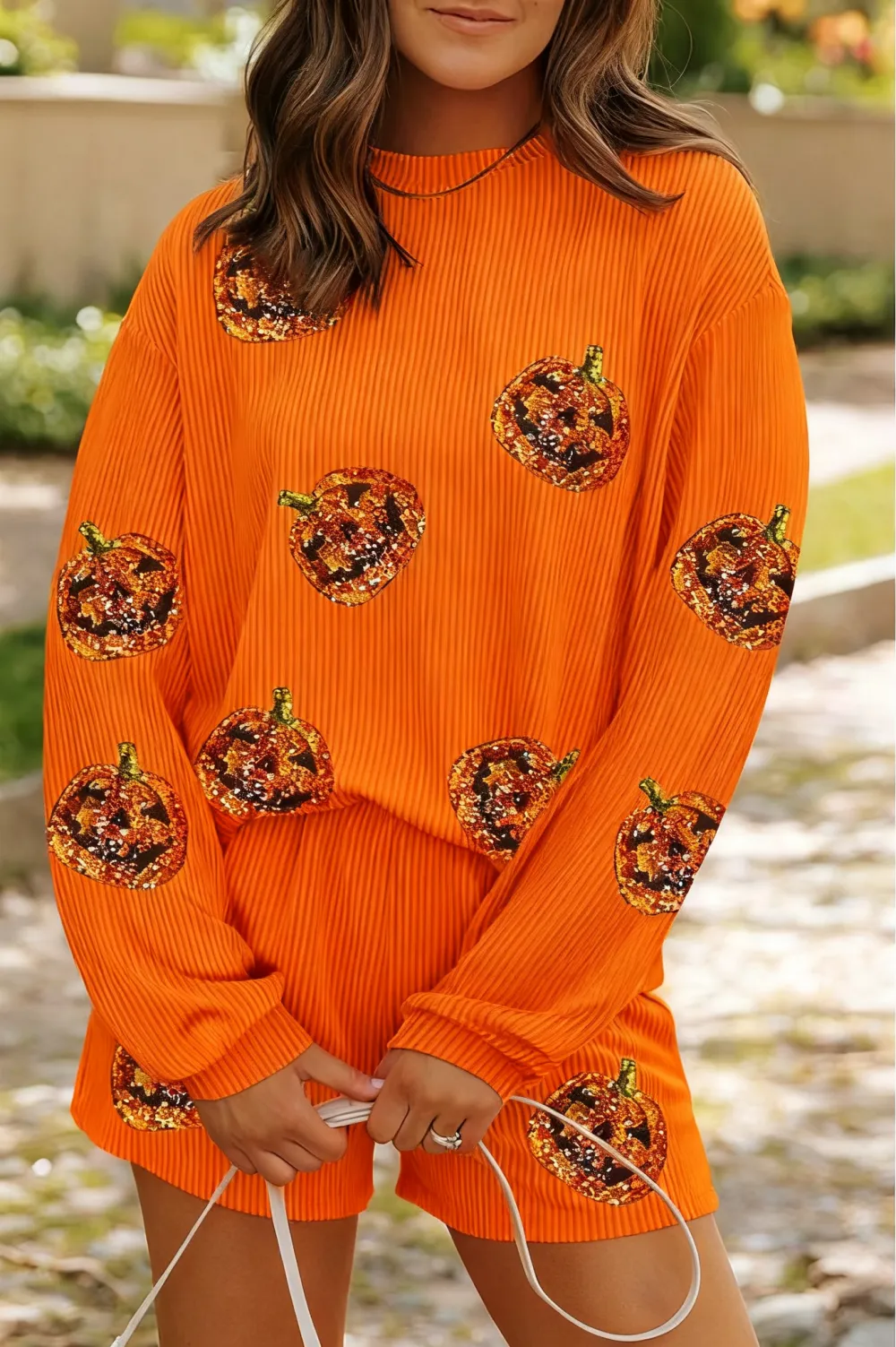 Women’s Sequin Pullover & Shorts Set – 2-Piece Casual Outfit