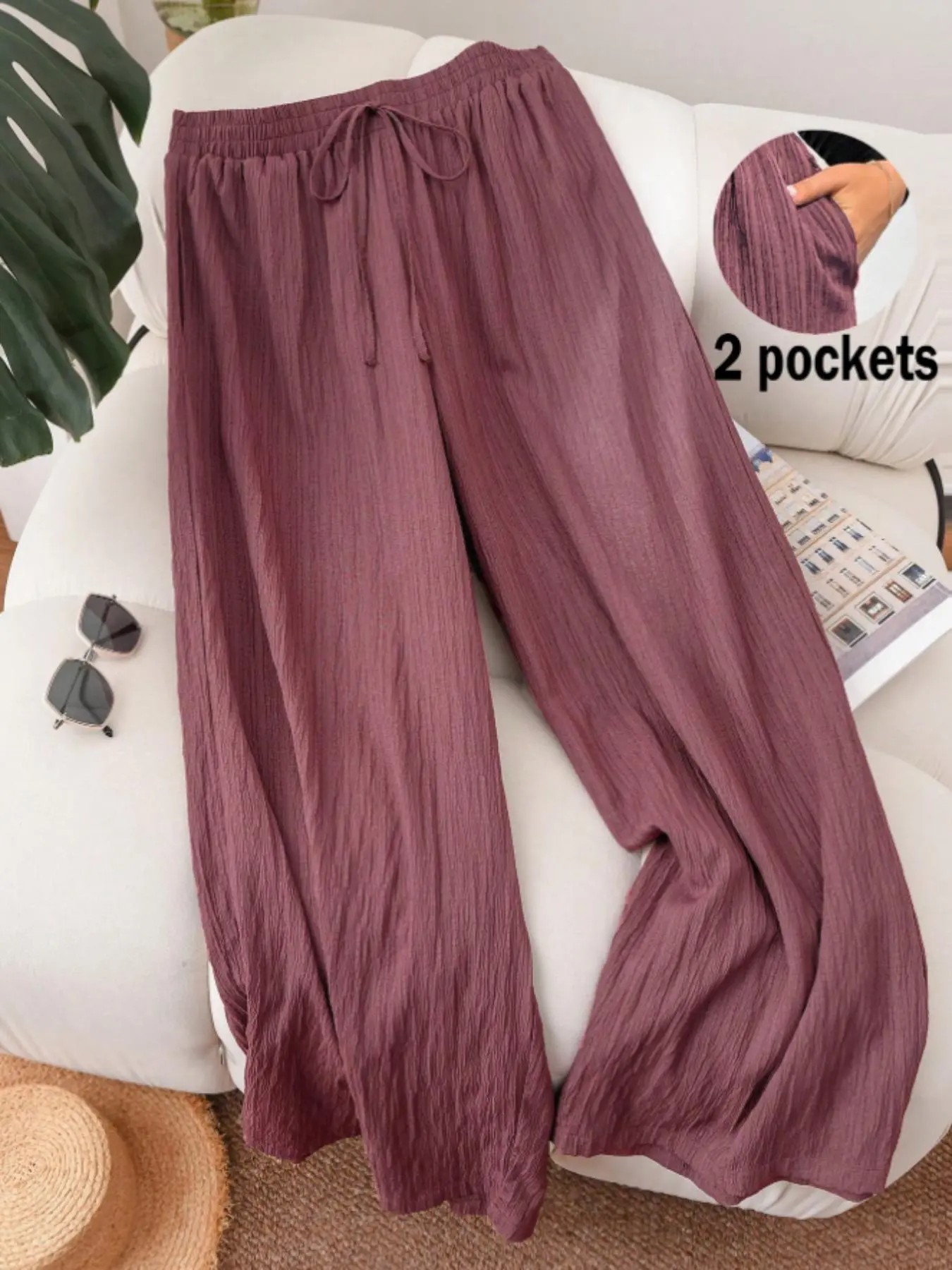 Women’s Solid Color Wide Leg Pants – Casual Comfy Everyday Trousers