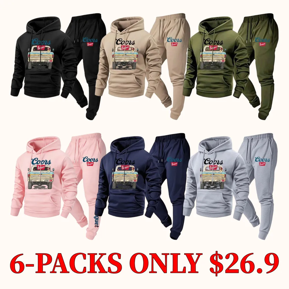 Retro-print hooded sweatshirt and sweatpants set