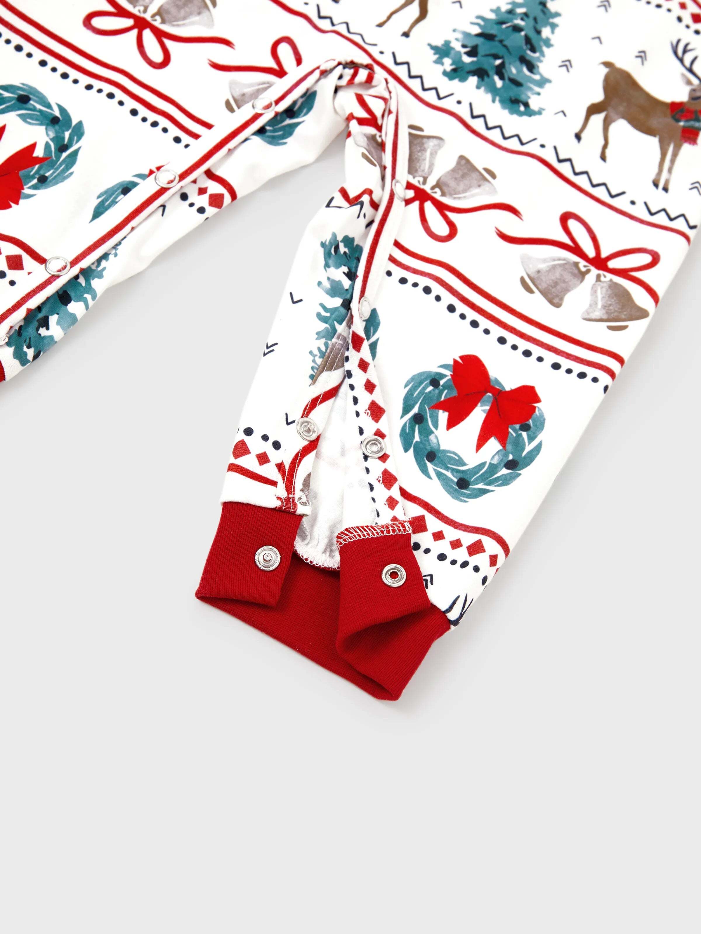 Christmas Matching Family Pajamas Set Christmas Elk and Bell Print Striped PJS with Christmas Socks White