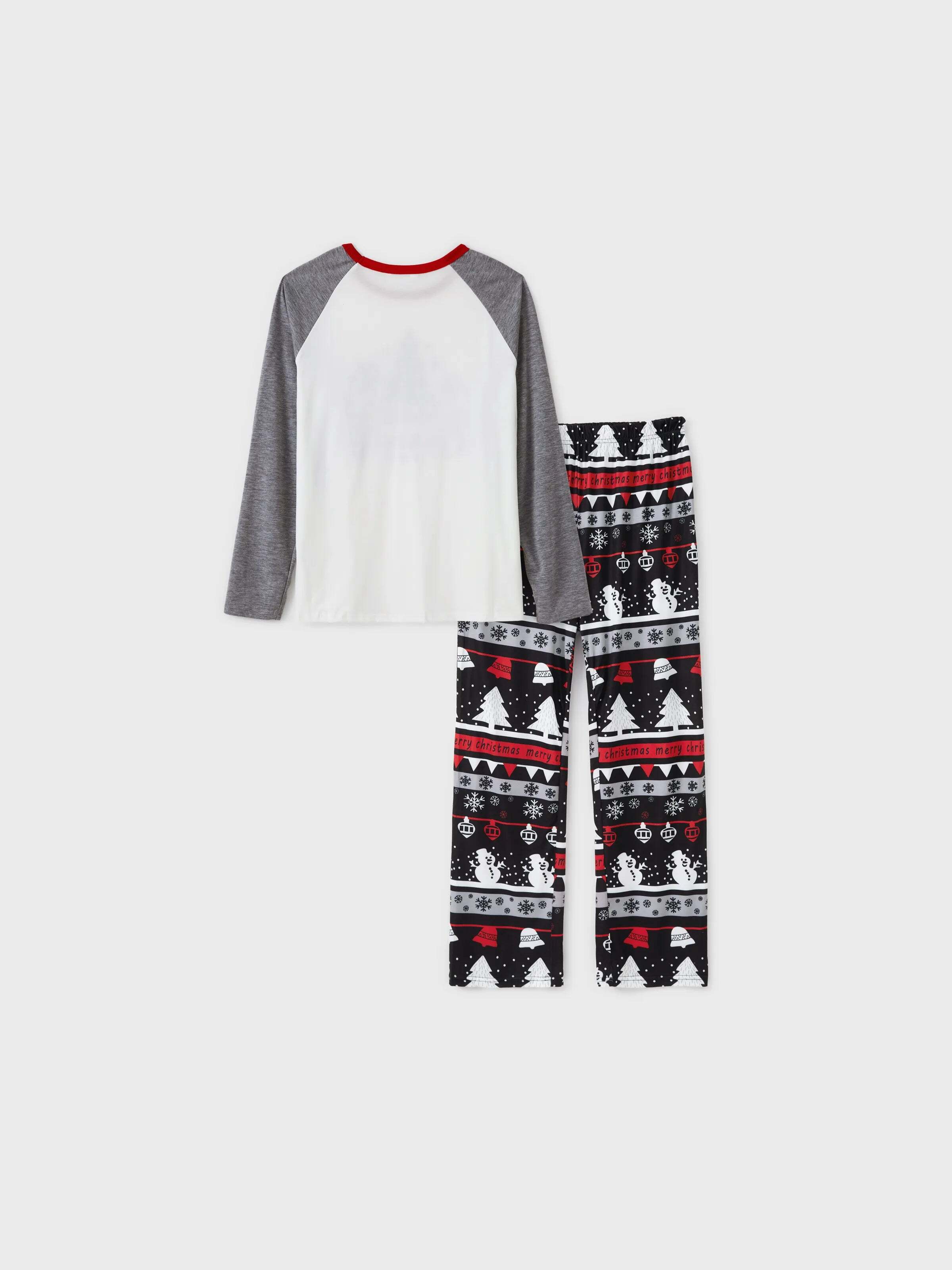 Christmas Tree Snowflake and Letters Print Grey Family Matching Long-sleeve Pajamas Sets with Christmas Socks Grey