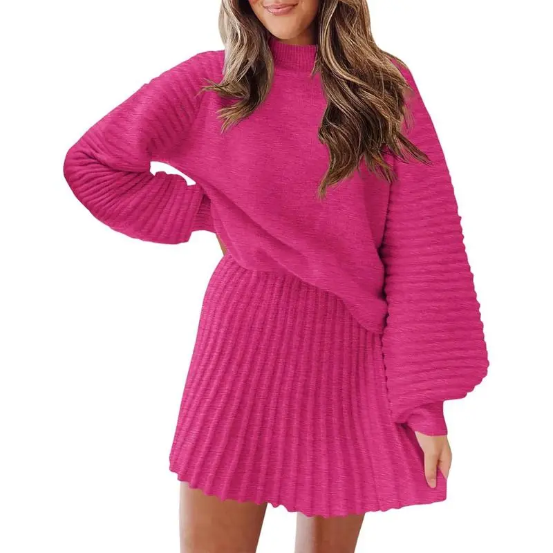 Women’s Ribbed Mock Neck Sweater & Mini Skirt Set