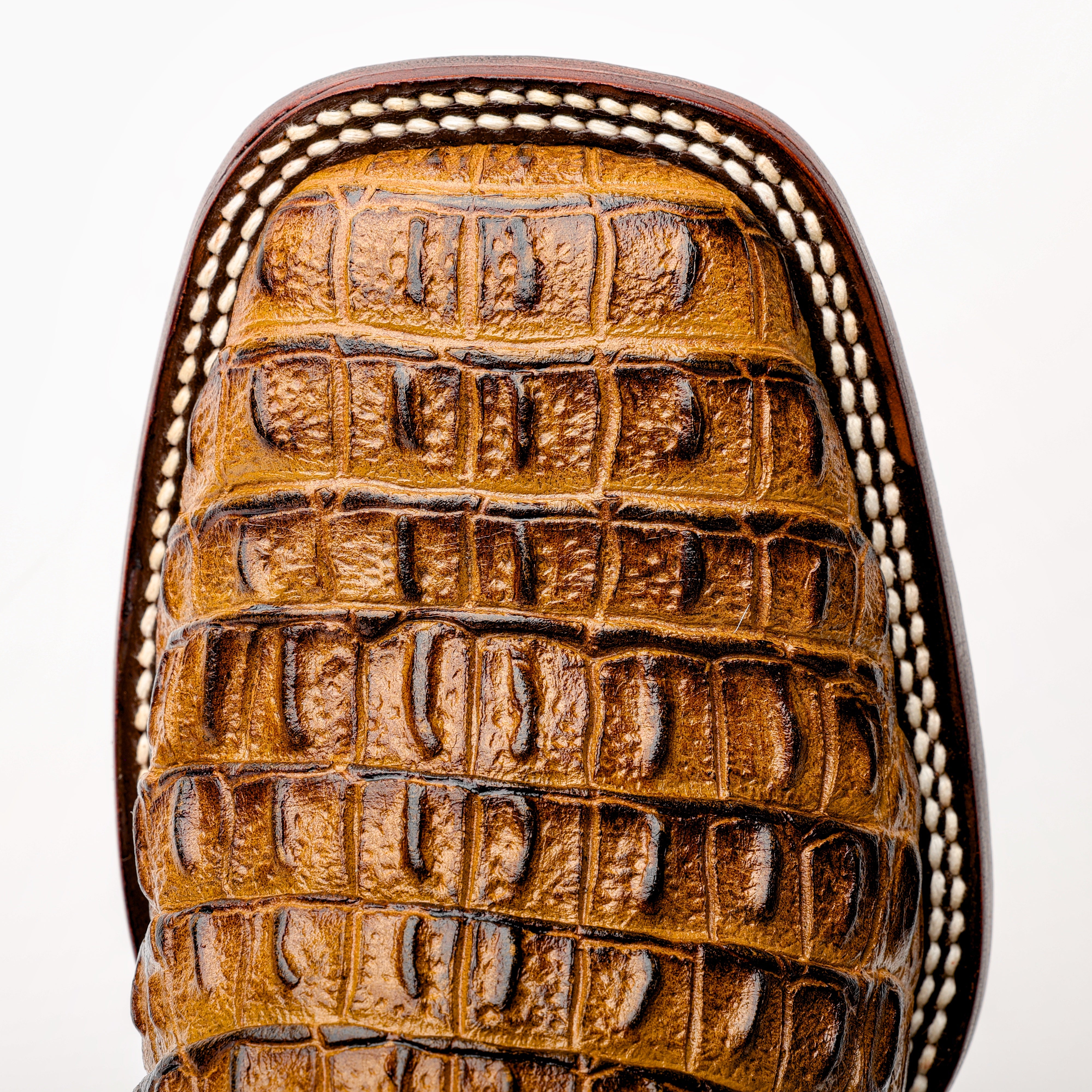 Honey Caiman Hornback Leather Boots - Square Toe