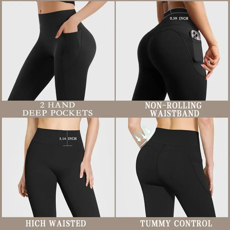 OYV Women Workout Flare High Waist Butt Lifting Casual Soft Leg Flared Bottoms with Pockets