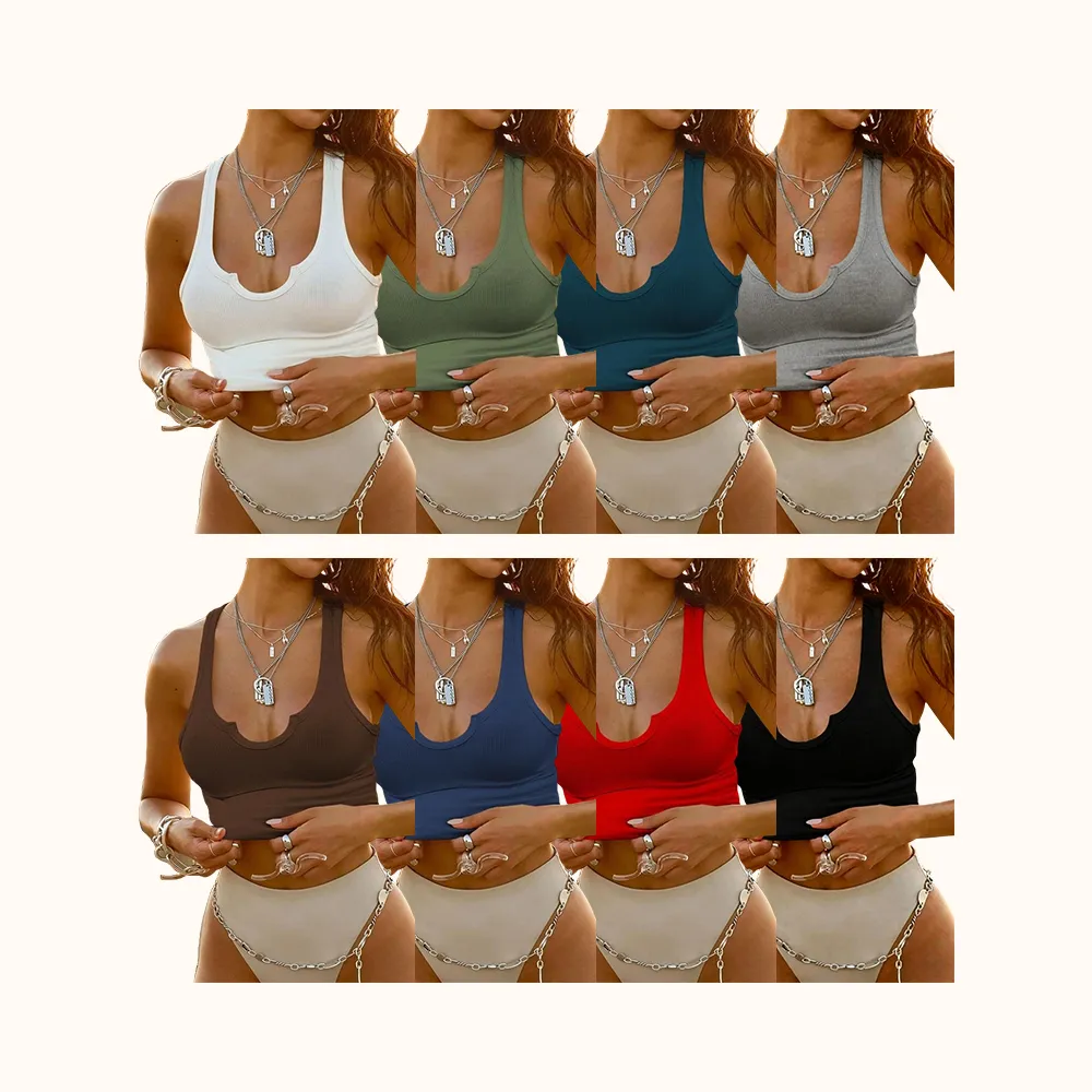 Women's Solid Notched Neck Ribbed Tank Top, Casual Slim Fit Sleeveless Top for Daily Wear