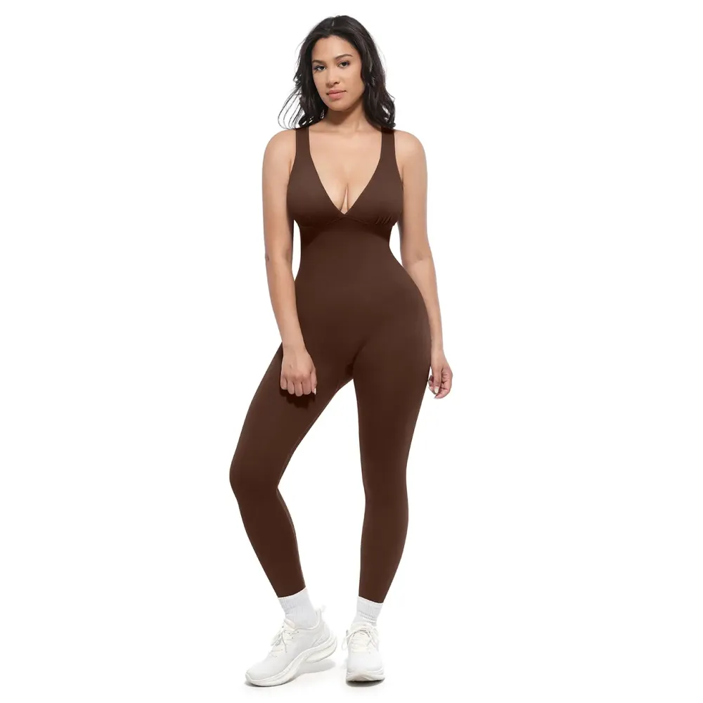 Deep V-neck shapewear bodysuit with breast support