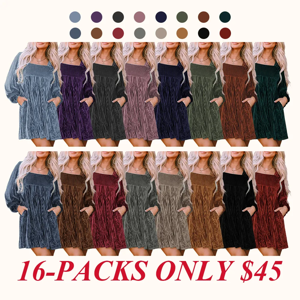 Women's Plain Bishop Sleeve Tie Back Square Neck Dress