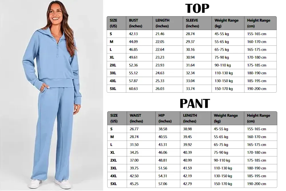 🔥Final Day Clearance!🛒Women's 2 Piece Outfits Casual Lapel Half Zip Sweatshirts And Wide Leg Pants Tracksuit Sets