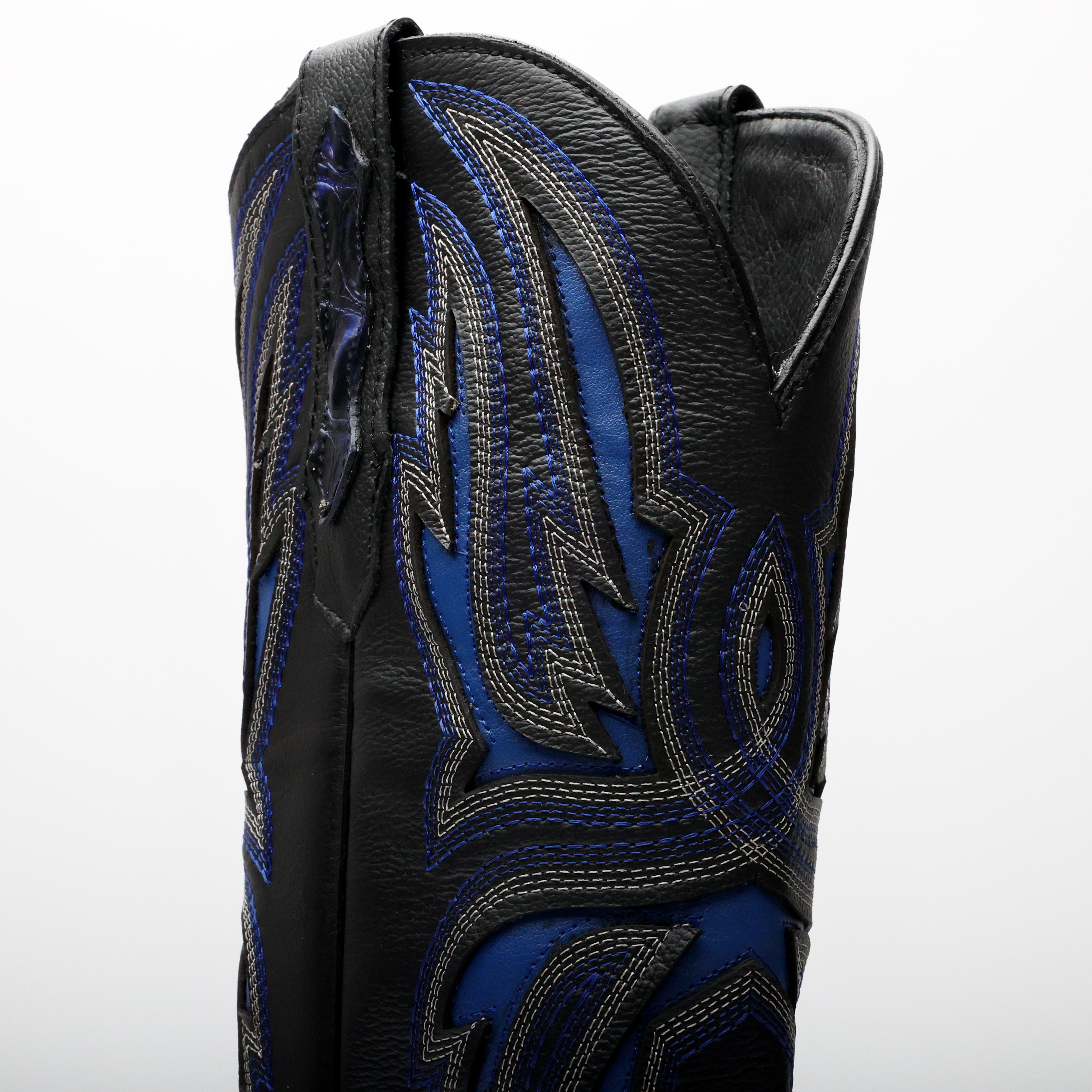 Black/Blue Giant Caiman Neck Leather Boots - Square Toe