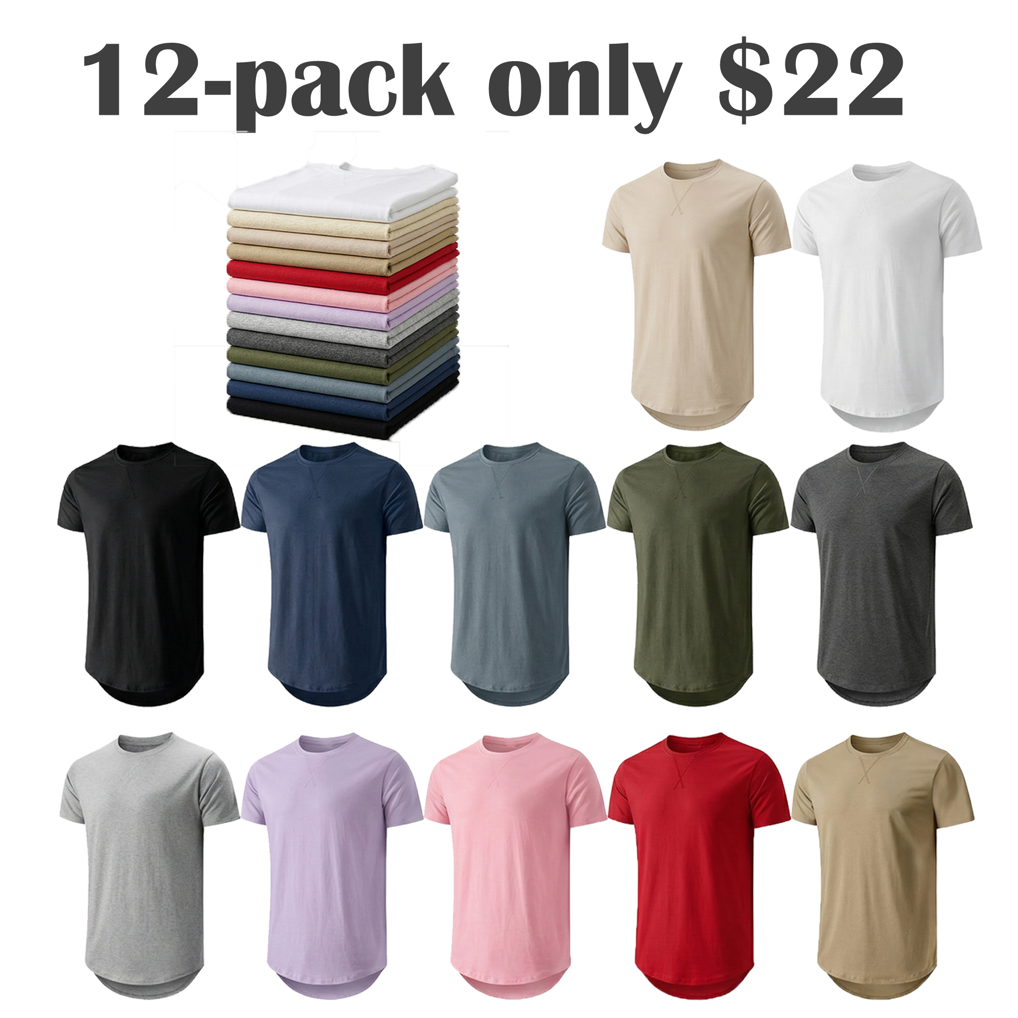 Men's Cotton Hipster Hip Hop Longline Crewneck T-Shirt,Menswear Casual T-shirt Tops