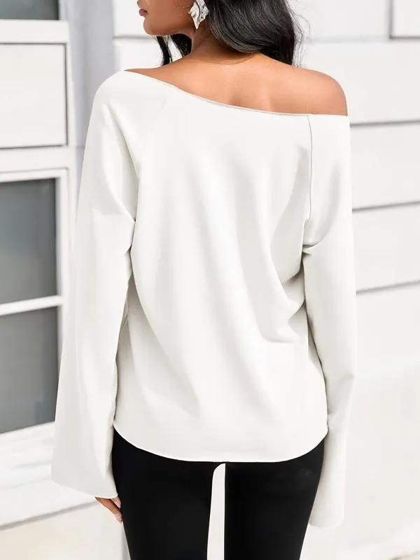 Womens Off the Shoulder Sweatshirts Wide Neckline Oversized Pullovers Long Sleeve