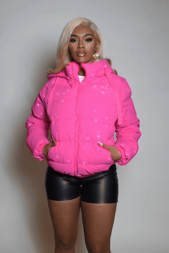 Onellia Hot Pink Rhinestone Puffer Jacket