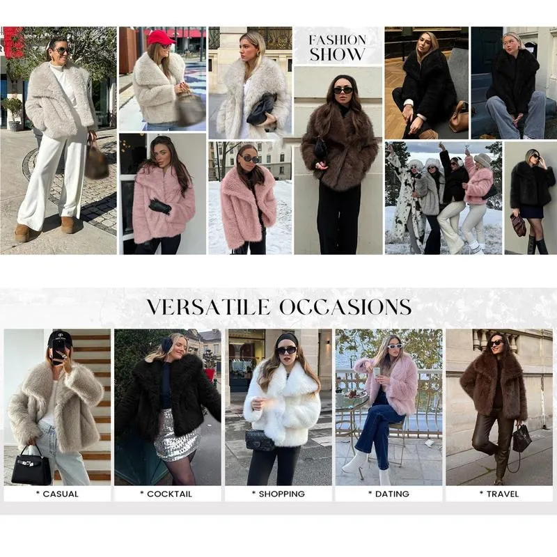 Women's Brown Faux Fur Coat Winter Fluffy Short Jacket