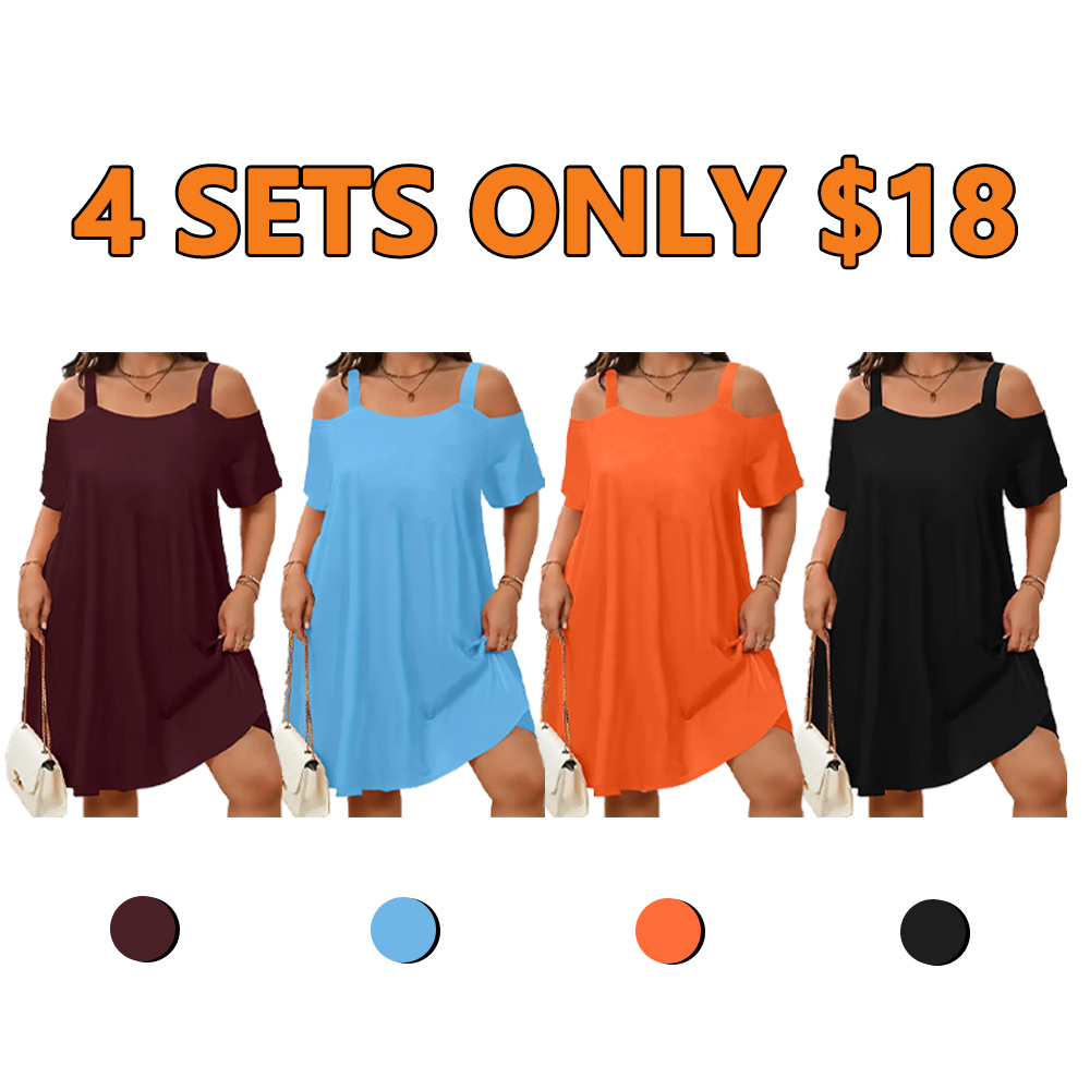 🔥8 PACK $24-Plus Size Women's off Shoulder Strapless Dress, 8 Colors Available