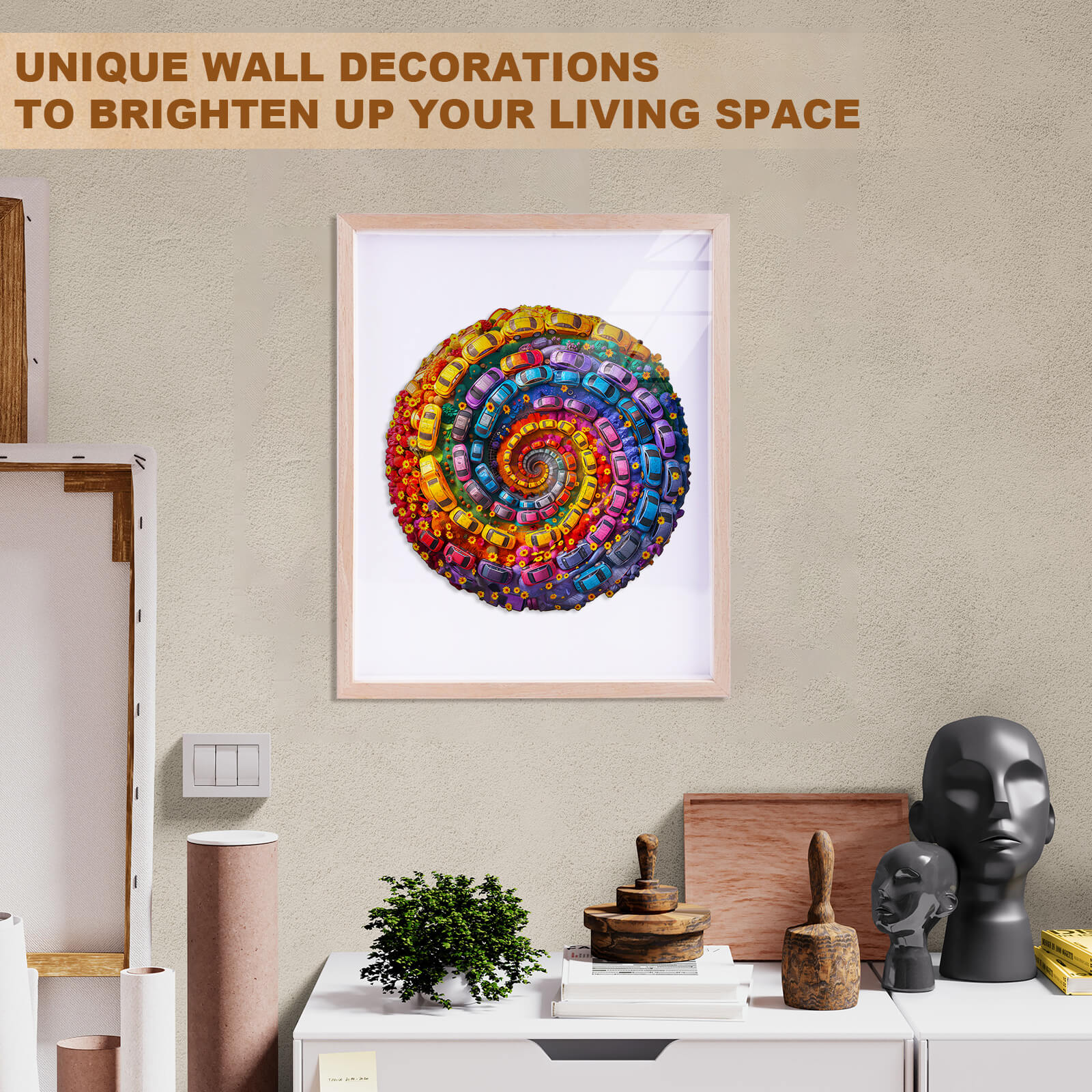 Colorful Swirl Car-1 Wooden Jigsaw Puzzle