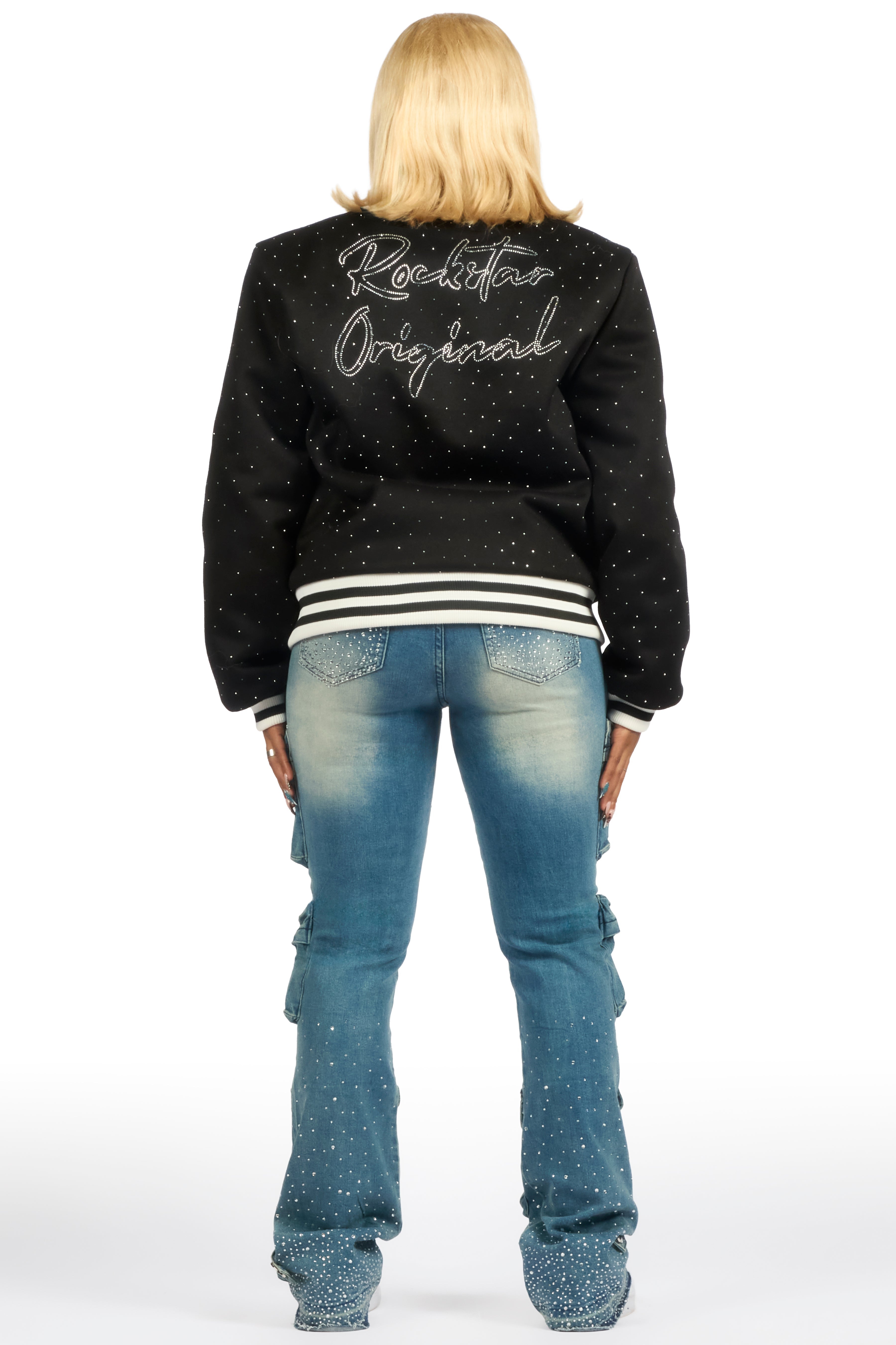 Alonza Black Rhinestone Varsity Jacket