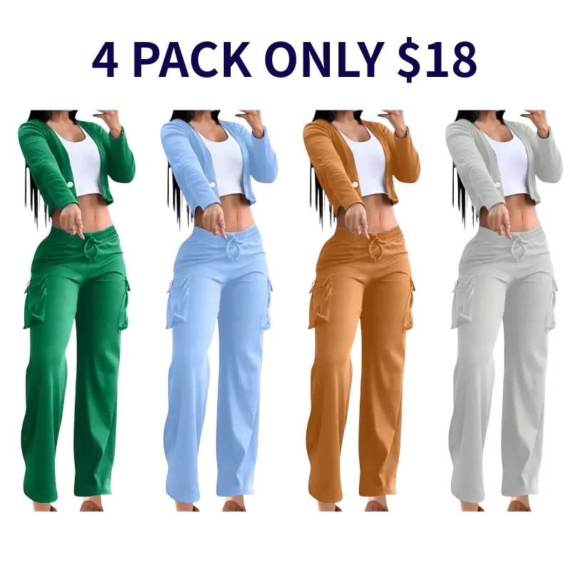 2 Piece Set for Women Casual Suit Cardigan Button with Pocket