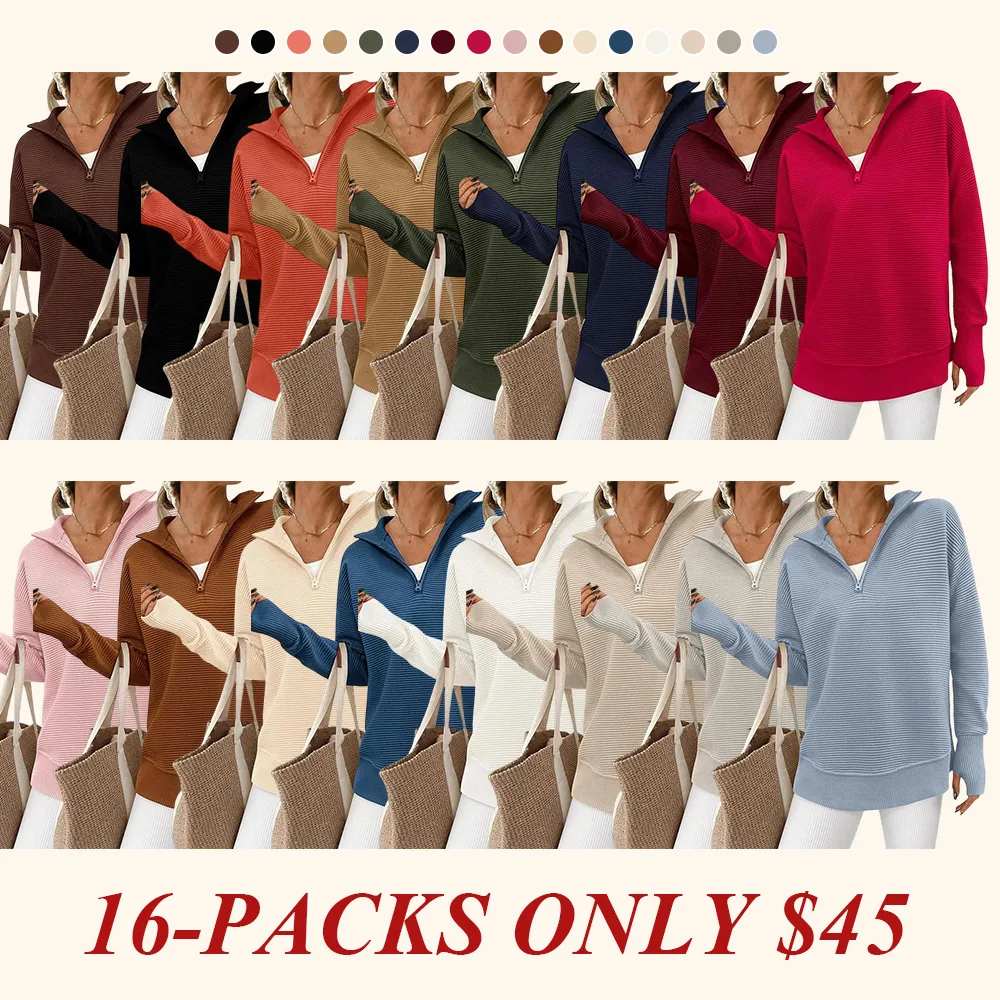 Women's Long Sleeve Quarter Zip Pullover Sweater
