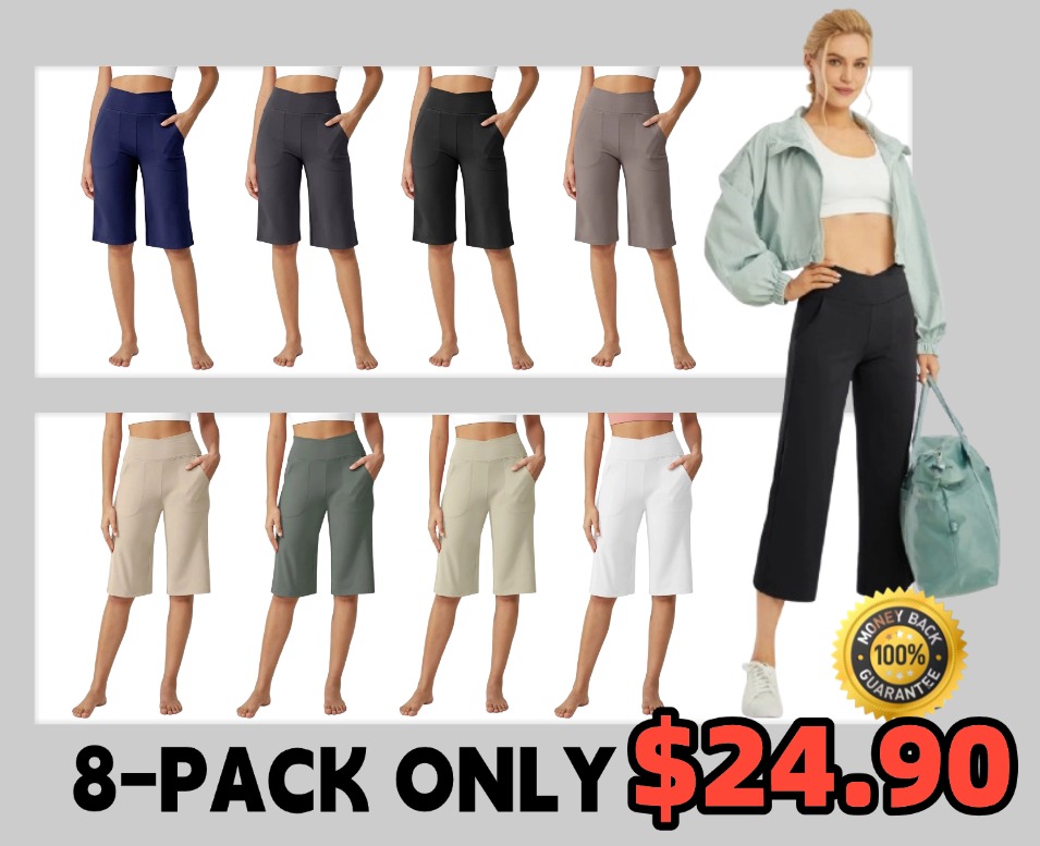 Loose High-Waist Casual Cropped Yoga Pants Shorts Women 14