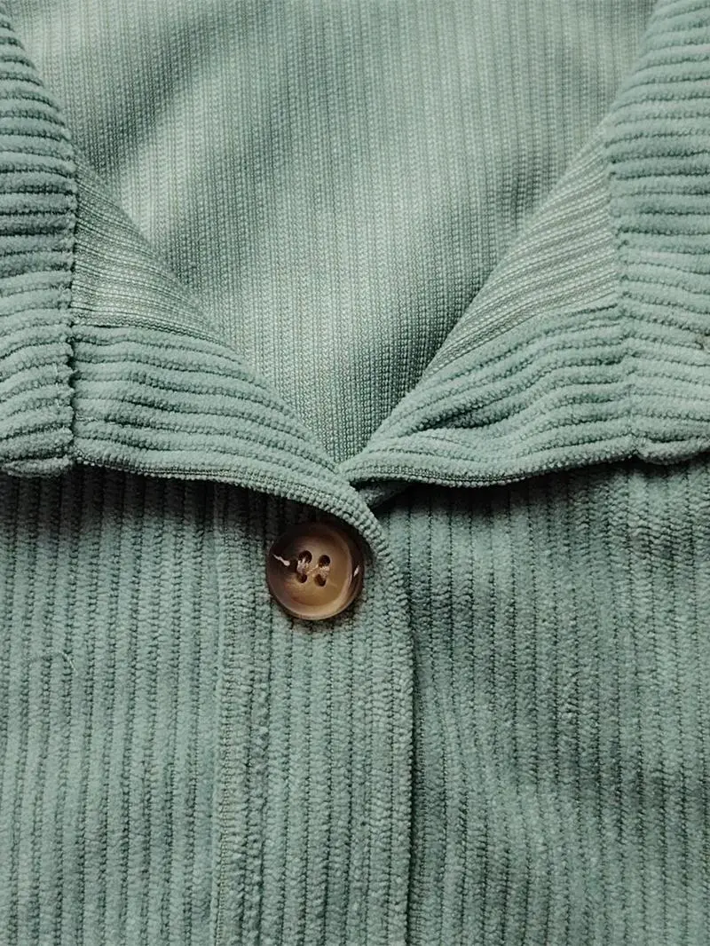 Women's Plain Pocket Button Front Corduroy Shirt
