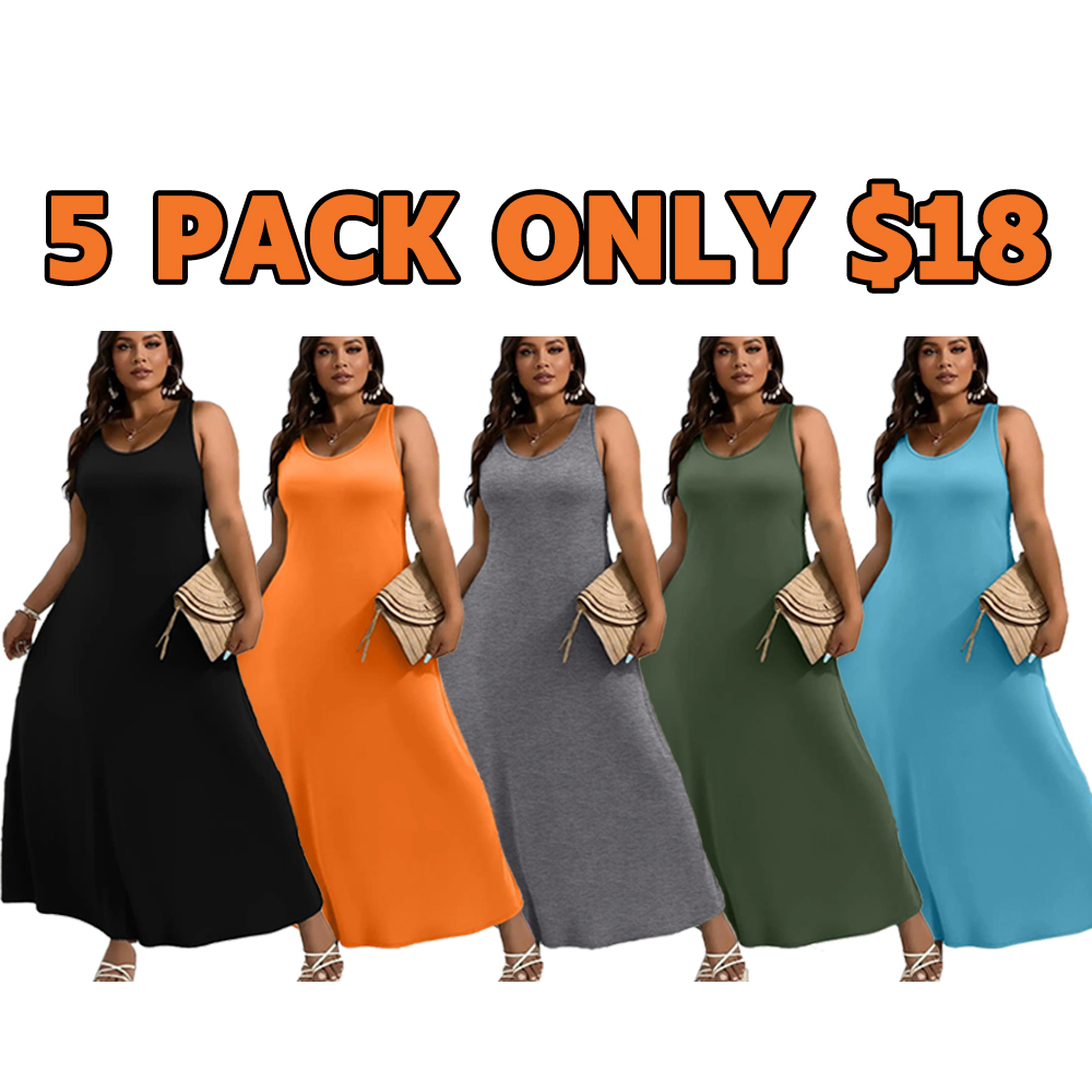 🔥🔥10 PACKS $28|Elegant Plus Size Women's Solid Color Sleeveless Vest Dress