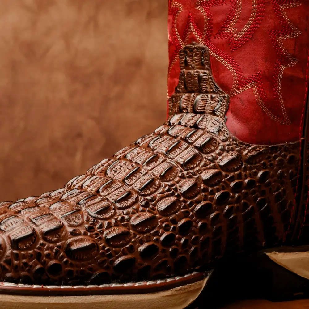 Brown Caiman Hornback Leather Boots With 3D Lightweight Sole - Composite Toe
