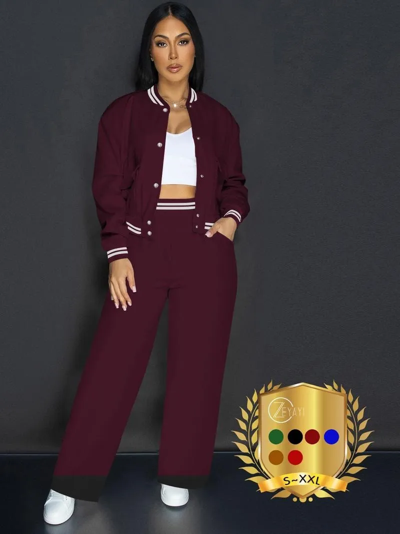 Women's Casual Baseball Jacket, Solid Color Sports Wear, Pocket Sportswear