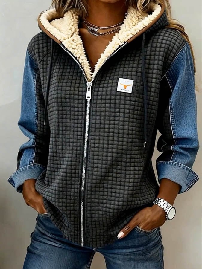 Women's Casual Hooded Color Block Jacket