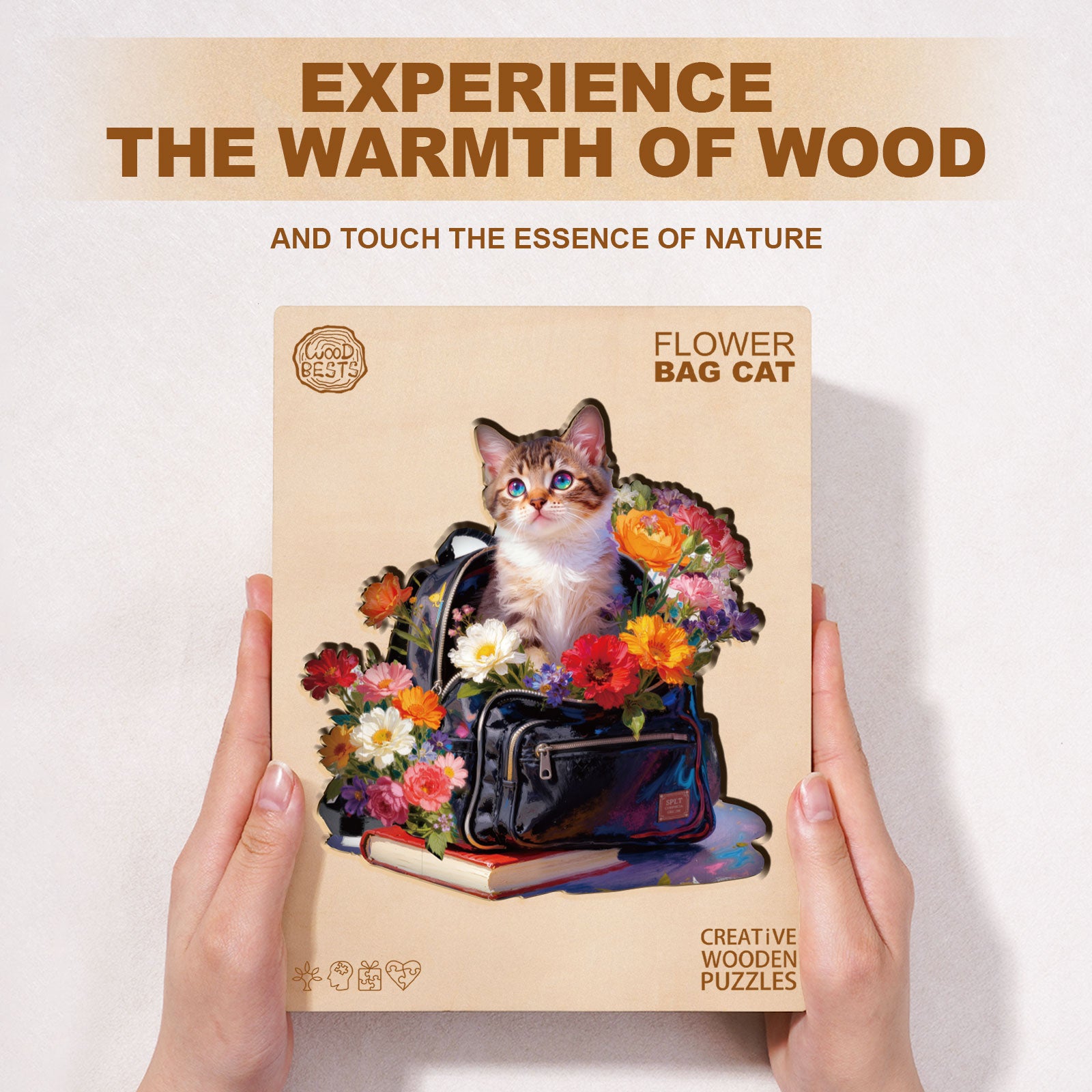 Flower Bag Cat Wooden Jigsaw Puzzle