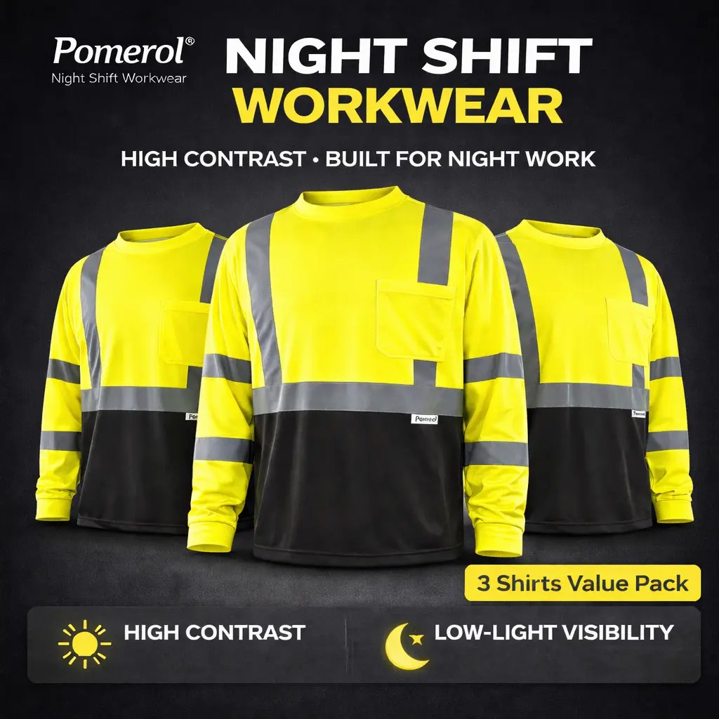 3/6-Pack High Vis Safety Long Sleeve | Reflective & Breathable Work T-Shirts with Pocket for Construction, Warehouses, Outdoor Work, Night Fishing