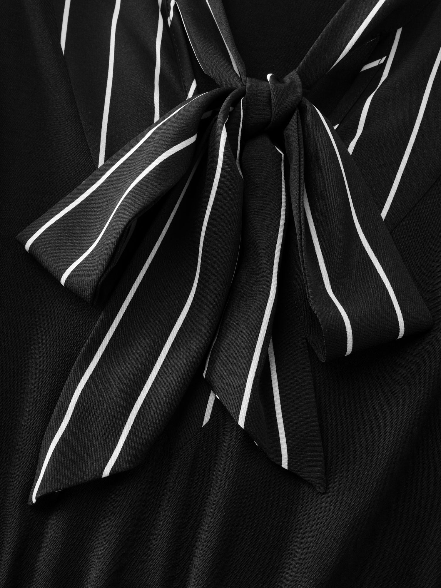 Striped Ribbon Neckline Contrast Midi Dress