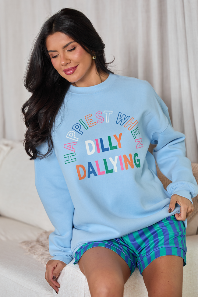 Happiest When Dilly Dallying Multi Light Blue Graphic Sweatshirt
