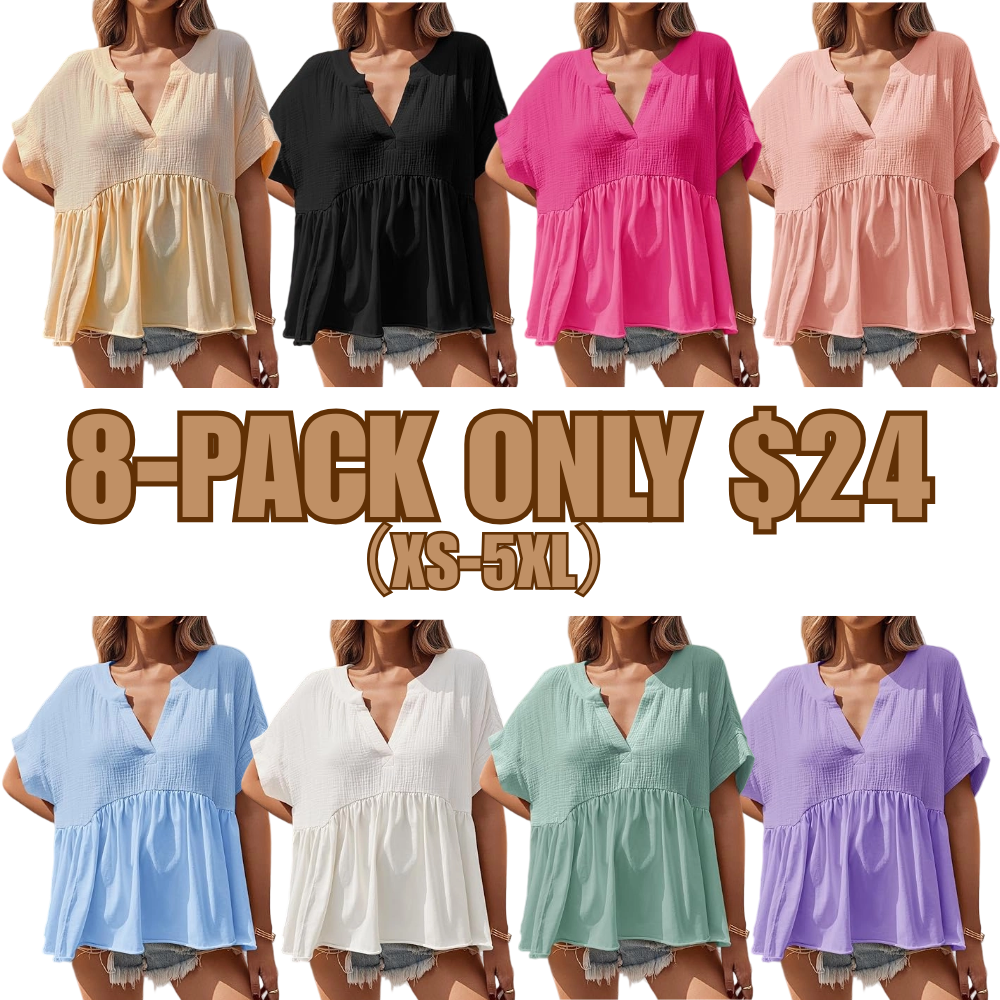Womens Summer Babydoll Tops V Neck